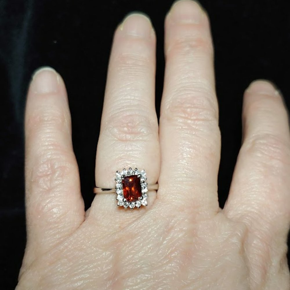 Simulated Garnet and Diamond Ring